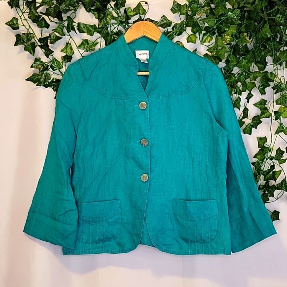 Chico's Teal Button-Front Lightweight Jacket